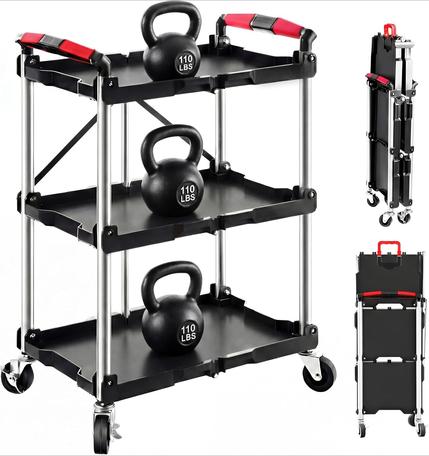 Tools For Garage Workshop - 3-laags opvouwbare rollende werkplaatswagen, 330 lbs,
